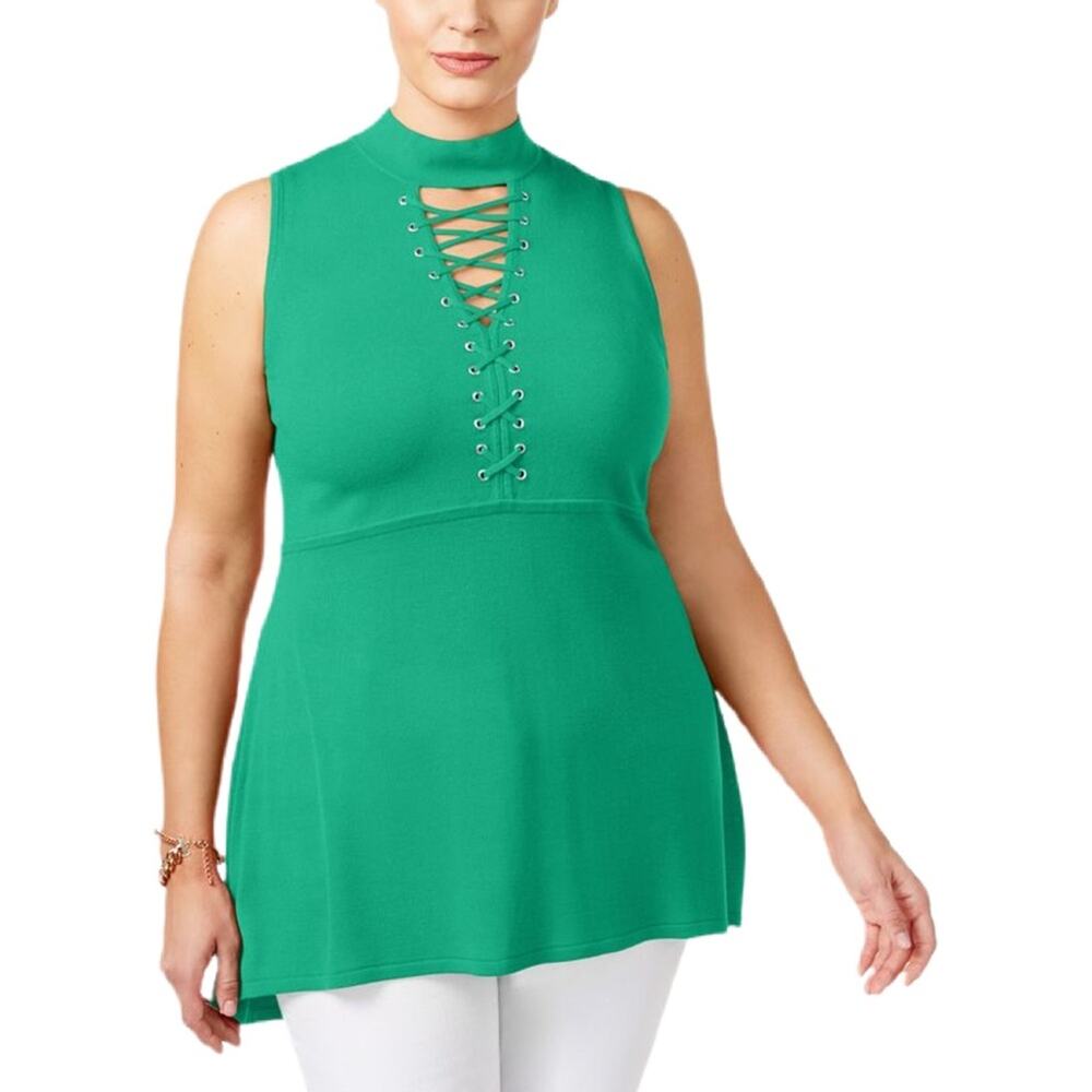 Belldini Sleeveless Lace-Up Mock Neck Tunic Blouse 3X